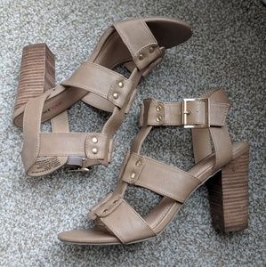JustFab Donny Nude Block Heel Sandal